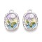 Rack Plating Alloy Rhinestone Enamel Pendants, Rectangle & Flower, with ABS Imitation Pearl, Platinum, 23x15x5.5mm, Hole: 2mm