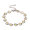 Enamel Daisy Link Chains Bracelet, 304 Stainless Steel Jewelry for Women, Stainless Steel Color, Colorful, 7-1/4 inch(18.4cm)