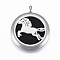 316 Surgical Stainless Steel Diffuser Locket Pendants, with Perfume Pad and Magnetic Clasps, Flat Round with Horse, Stainless Steel Color, Black, 37x30x6.5mm, Hole: 5mm, inner diameter: 23mm