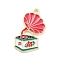 Alloy Enamel Pendants, Cadmium Free & Lead Free, Golden, Phonograph Charm, Cerise, 25x17x1mm, Hole: 1.6mm
