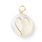 Opalite Pendants, with Real 18K Gold Plated Eco-Friendly Copper Wire Wrapped, Flat Round with Heart Charm, 22x16x5.5mm, Hole: 3~4.5mm