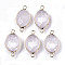 Natural Quartz Crystal Links Connectors, Rock Crystal, with Light Gold Tone Brass Findings, Oval, Faceted, 27.5x14.5x6mm, Hole: 2mm