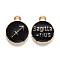 Alloy Enamel Pendants, Cadmium Free & Lead Free, Flat Round with Constellation, Light Gold, Black, Sagittarius, 15x12x2mm, Hole: 1.5mm