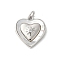 Brass Pave Natural White Shell Pendants, Heart Charms with Jump Rings, Long-Lasting Plated, Lead Free & Cadmium Free, Rack Plating, Platinum, 16.5x15x3mm, Hole: 3mm