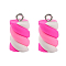 Handmade Polymer Clay Charms, with Platinum Tone Iron Findings, Marshmallow, Pink, 17~19x9~10x9~10mm, Hole: 2mm