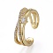 Brass Micro Pave Clear Cubic Zirconia Cuff Rings, Open Rings, Criss Cross Rings, Double Rings, X Ring, Long-Lasting Plated, Real 18K Gold Plated, Inner Diameter: 18mm