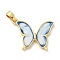 Brass Enamel Pendants, Cadmium Free & Nickel Free & Lead Free, Butterfly Charms, Real 18K Gold Plated, Steel Blue, 23x21x3mm, Hole: 5x2mm