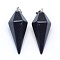 Synthetic Blue Goldstone Pointed Pendants, with Brass Findings, Bullet, Platinum, 38.5x16x14.5mm, Hole: 5x8mm