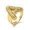 Letter Brass Micro Pave Clear Cubic Zirconia Open Cuff Ring for Women, Cadmium Free & Nickel Free & Lead Free, Real 18K Gold Plated, Letter A, 20x18mm, US Size 6(16.5mm)