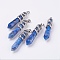 Natural Sesame Jasper/Kiwi Jasper Big Pointed Pendants, with Alloy Findings, Faceted, Bullet, Platinum, 59~63x11~12mm, Hole: 4x7mm