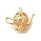 Brass Pendants, Hollow Teapot Charms, Real 18K Gold Plated, 19x22x12mm, Hole: 1.2mm