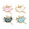 Rack Plating Brass Micro Pave Clear Cubic Zirconia Dancer Links Connector Charms, with Shell & Enamel, Long-lasting Plated, Cadmium Free & Lead Free, Real 18K Gold Plated, 19.5x22.5x2.5mm, Hole: 1.4mm