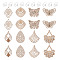 Pandahall DIY Filigree Wood Dangle Earring Making Kit, Mixed Shapes, 8~75x8~70x0.8~2.5mm, Hole: 1.4~2.4mm