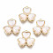 Brass Links Connectors, with Cat Eye, Nickel Free, 3 Leaf Clover, Real 18K Gold Plated, 14.5x15x3.5mm, Hole: 2mm