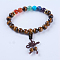 Chakra Jewelry, Natural Gemstone and Tiger Eye Stretch Mala Bead Bracelets, with Rubber and Alloy Findings, Golden, 2 inch(50mm)