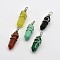 Faceted Bullet Platinum Plated Brass Gemstone Double Terminated Pointed Pendants, Mixed Stone, 38~42x8~9mm, Hole: 3~6mm