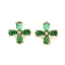 Brass Pave Cubic Zirconia Spacer Bars, 4-Petal Flower, Golden, Green, 11x12x2.5mm, Hole: 1.5mm