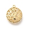 Brass Pendants, Hollow, Flat Round, Real 18K Gold Plated, 30x25x9mm, Hole: 2mm