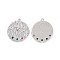 Brass Micro Pave Colorful Cubic Zirconia Pendants, Cadmium Free & Nickel Free & Lead Free, Flat Round with Eye Charms, Platinum, 22x19.5x2.5mm, Hole: 1.2mm