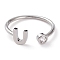 Brass Micro Pave Clear Cubic Zirconia Cuff Rings, Open Rings, Long-Lasting Plated, Real Platinum Plated, Letter.U, US Size 6, Inner Diameter: 17mm