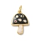 Rack Plating Brass Cubic Zirconia Pendants, with Enamel and Jump Ring, Long-Lasting Plated, Cadmium Free & Lead Free, Mushroom, Real 18K Gold Plated, 20x12x3mm, Hole: 3mm