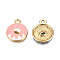 Eco-Friendly Zinc Alloy  Pendants, with Enamel, Donut, Cadmium Free & Nickel Free & Lead Free, Golden, Pink, 18.5x14.5x2mm, Hole: 2mm