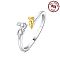 925 Sterling Silver Adjustable Open Cuff Rings, with Cubic Zirconia, Rabbit, Inner Diameter: 18mm
