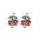 Brass Pave Orange Cubic Zirconia Fruit Connector Charms, Cherry Links, Platinum, 14.5x10x4.5mm, Hole: 1.2mm and 1.5mm