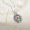 Bohemian Brass Pave Blue Cubic Zirconia Eye Pendant Necklaces, Daily Wear Gift, Platinum, 15.75 inch(40cm)