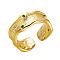 925 Sterling Silver Cuff Rings, Open Rings, with Grade AAA Cubic Zirconia, Textured, with 925 Stamp, Green, Real 18K Gold Plated, US Size 5, Inner Diameter: 16mm
