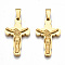 201 Stainless Steel Pendants, Crucifix Cross, for Easter, Real 18K Gold Plated, 30x18x4mm, Hole: 4x8mm