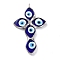 Handmade Evil Eye Lampwork Pendants, with Platinum Tone Tin Finding, Cadmium Free & Lead Free, Cross Charm, Midnight Blue, 71x43x5mm, Hole: 4.5mm