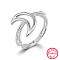 Rhodium Plated 925 Sterling Silver Finger Ring, Hollow Moon, Platinum, Inner Diameter: 17mm