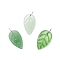 3Pcs Handmade Lampwork Pendants, Leaf, with Iron, with Jump Ring, Silver, 17~17.5x10~10.5x3~3.5mm, Hole: 4.6mm