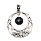 Natural Obsidian Faceted Hexagon Pendants, Metal Hollow Viking Knot Charms, 44x40mm