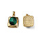 Brass Cubic Zirconia Pendants, with Brass Snap on Bails, Real 18K Gold Plated, Nickel Free, Rectangle, Green, 16x12x5.5mm, Hole: 2.5x4mm