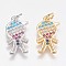 Brass Micro Pave Cubic Zirconia Pendants, Boy, Mixed Color, 18.5x11.5x1.5mm, Hole: 2.5mm