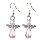 Platinum Alloy & Plastic Dangle Earrings, Angle, Pink, 54.5x22mm