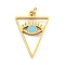 304 Stainless Steel Charms, with Enamel and Jump Ring, Real 14K Gold Plated, Triangle with Eye Charm, Light Sky Blue, 15x10x1mm, Hole: 2mm