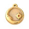 Luminous 304 Stainless Steel Pendants, with Enamel, Glow in the Dark, Golden, Flat Round Charm, Moon, 22x18x3mm, Hole: 1.6mm