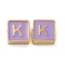 304 Stainless Steel Enamel Beads, Real 14K Gold Plated, Square with Letter, Letter K, 8x8x4mm, Hole: 2mm