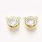 Brass Cubic Zirconia Charms, Real 18K Gold Plated, Nickel Free, Flat Round, Clear, 7x8x4mm, Hole: 0.7mm