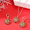 Christmas Alloy Micro Pave Cubic Zirconia Pendant Necklaces & Hoop Earrings Sets, Flower, Golden, 420mm & 33x18mm