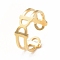 Crystal Rhinestone Hollow Out Oval Open Cuff Ring, Ion Plating(IP) 304 Stainless Steel Jewelry for Women, Real 14K Gold Plated, Inner Diameter: 18mm