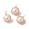 Natural Cultured Freshwater Pearl Pendants, Potato Charms, with Light Gold Tone Copper Wire Wrapped, 18~18.5x13~14x9.5~10mm, Hole: 3~3.5mm