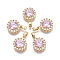 Brass Micro Pave Cubic Zirconia Charms, with Glass and Brass Snap on Bails, Nickel Free, Real 18k Gold Plated, Flat Round, Pearl Pink, 14x11.5x5mm, Hole: 2x4mm