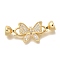 Brass Fold Over Clasps, with Micro Pave Clear Cubic Zirconia, Cadmium Free & Nickel Free & Lead Free, Butterfly, Real 18K Gold Plated, 38mm