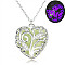 Alloy Heart Cage Pendant Necklace with Synthetic Luminaries Stone, Glow In The Dark Jewelry for Women, Silver, Purple, 20.28 inch(51.5cm)