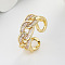 Brass Micro Pave Cubic Zirconia Adjustable Cuff Rings, Open Rings for Women, Golden, Inner Diameter: Adjustable