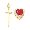 Brass Micro Pave Cubic Zirconia Pendant Sets, Sword & Heart Charms, with Glass, Long-Lasting Plated, Cadmium Free & Lead Free, Real 18K Gold Plated, 14~29.5x9~16x2.5~9mm, Hole: 0.9~4.5mm
